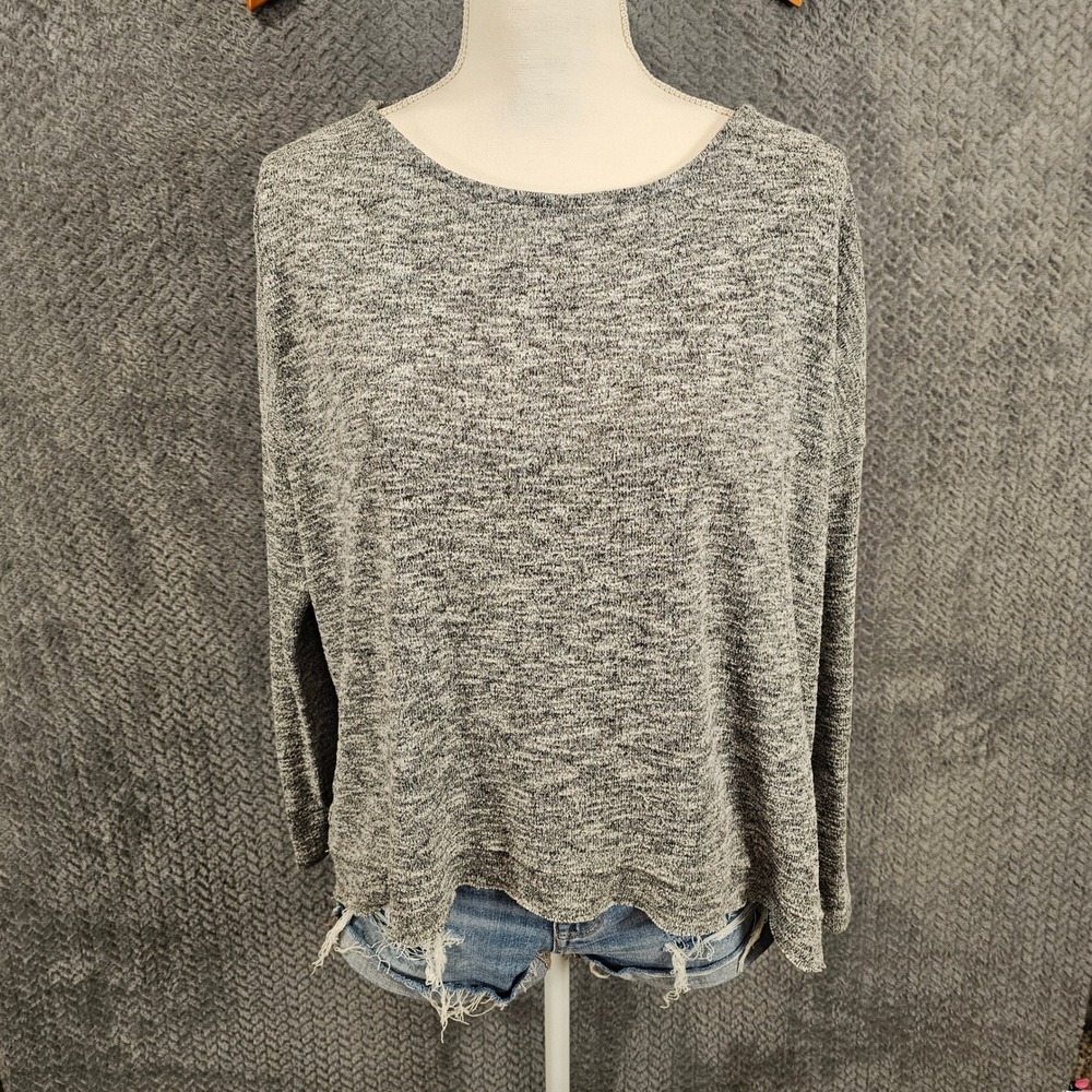 American Eagle Grey Marl Crossover Back Long Sleeve Knit Top Size L 1190